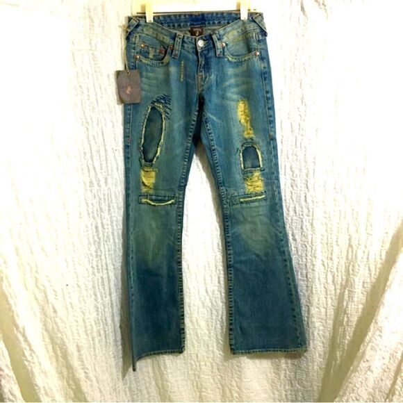 True Religion NWT Bootcut Distressed Jeans Size 27 - Picture 2 of 14